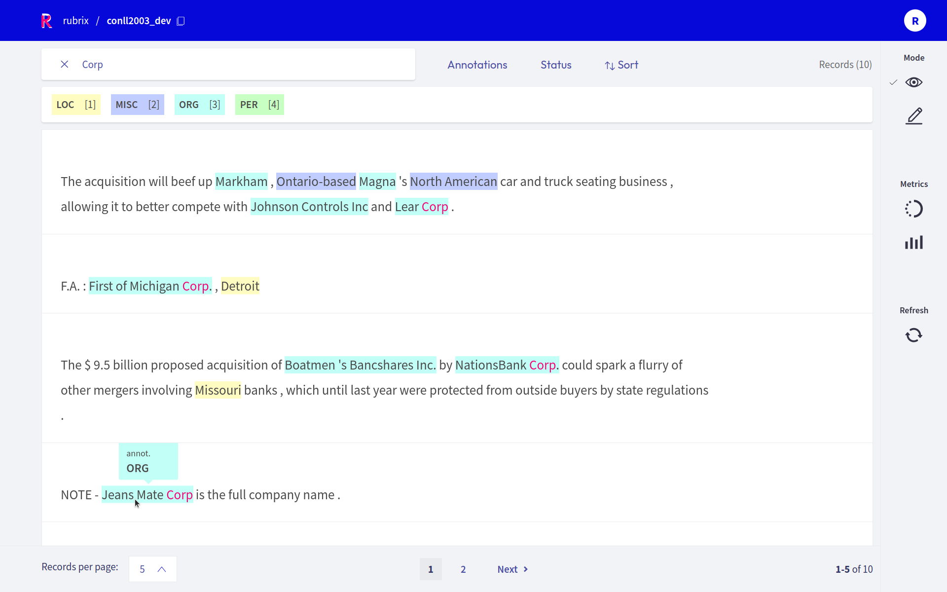 Visualization of generic rules in Rubrix